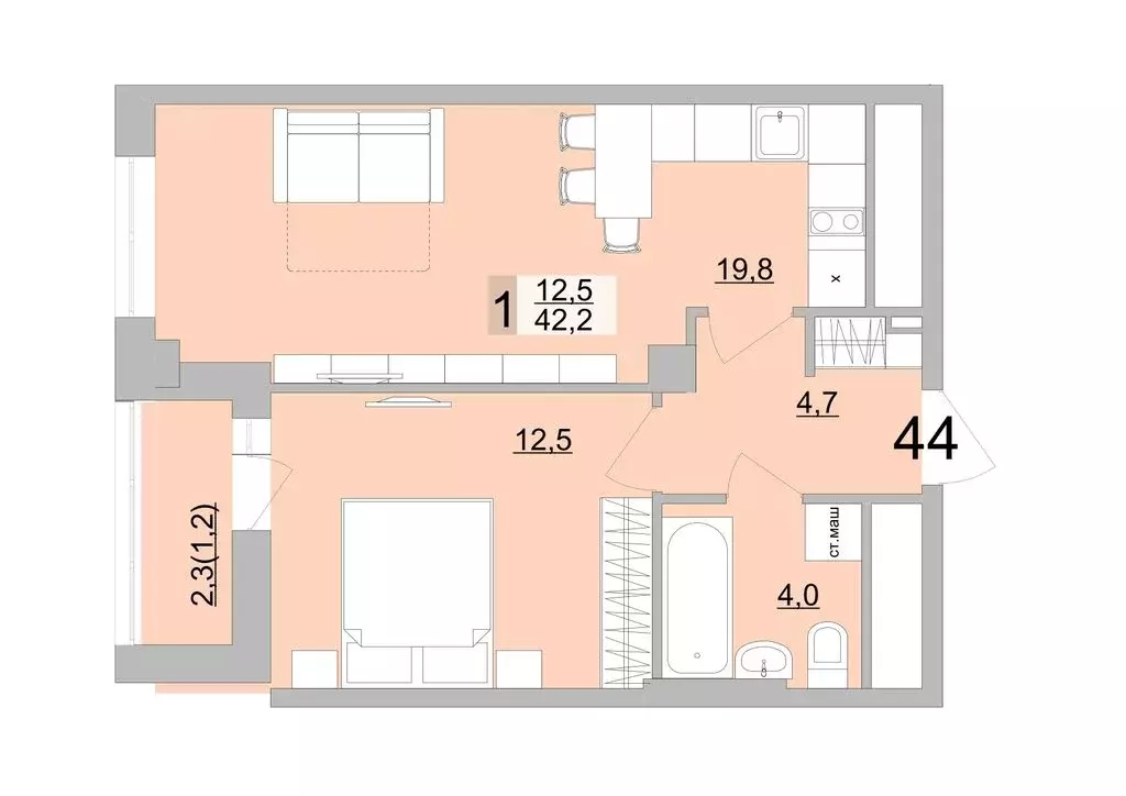 1-комнатная квартира: Екатеринбург, Черкасская улица, 5к3 (42.2 м) - Фото 0