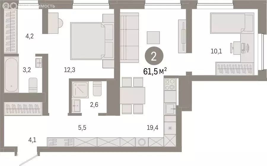 2-комнатная квартира: Екатеринбург, переулок Ритслянда, 15 (61.51 м) - Фото 1