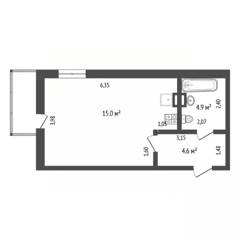 Студия Тюменская область, Тюмень Широтная ул., 217к1 (33.0 м) - Фото 2