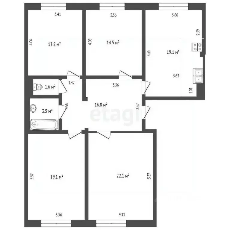 4-к кв. Ямало-Ненецкий АО, Новый Уренгой Строителей мкр, 4 (95.7 м) - Фото 1
