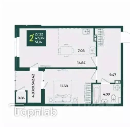 2-к кв. Краснодарский край, Краснодар Образцово мкр,  (51.14 м) - Фото 1