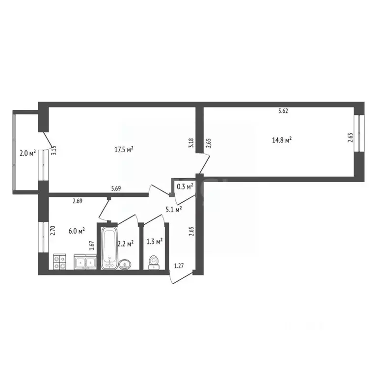 2-к кв. Крым, Феодосия ул. Гарнаева, 67 (47.2 м) - Фото 2