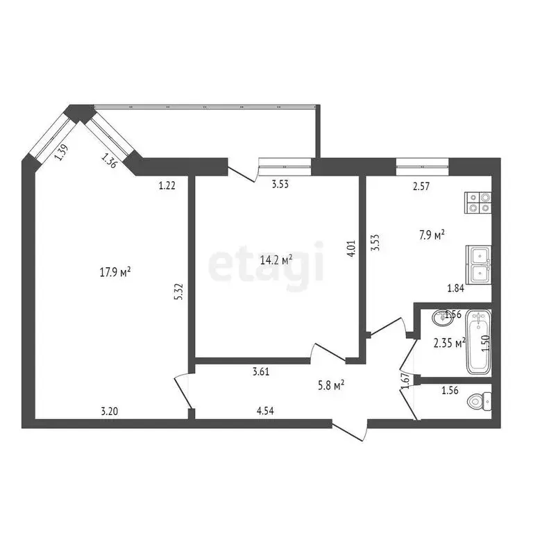 2-комнатная квартира: Клин, Клинская улица, 54к2 (49.3 м) - Фото 0