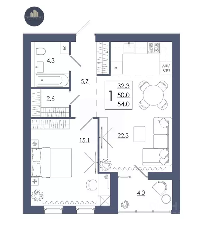 1-к кв. Смоленская область, Смоленск ул. 2-я Киевская, 20Ак1 (54.0 м) - Фото 1