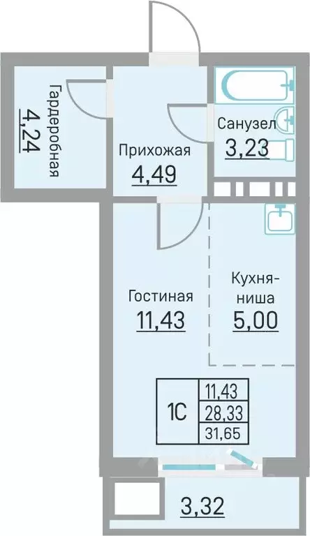 Студия Пермский край, д. Кондратово ул. Водопроводная, 6/4 (31.65 м) - Фото 0
