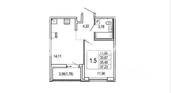 1-к кв. Санкт-Петербург ул. Плесецкая, 24 (33.6 м) - Фото 2