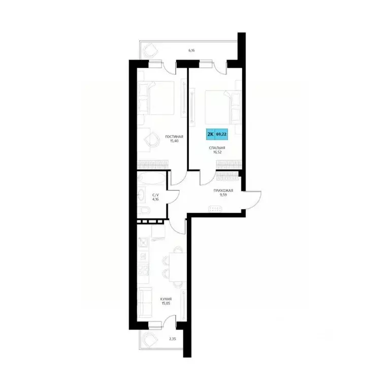 2-к кв. Дагестан, Дербент  (69.22 м) - Фото 0