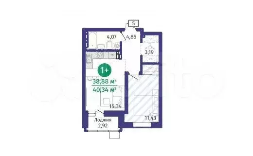 1-к. квартира, 38,9 м, 12/14 эт. - Фото 1