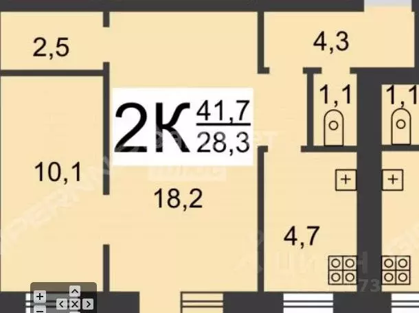 2-к кв. Нижегородская область, Нижний Новгород бул. Мира, 19 (38.8 м) - Фото 2