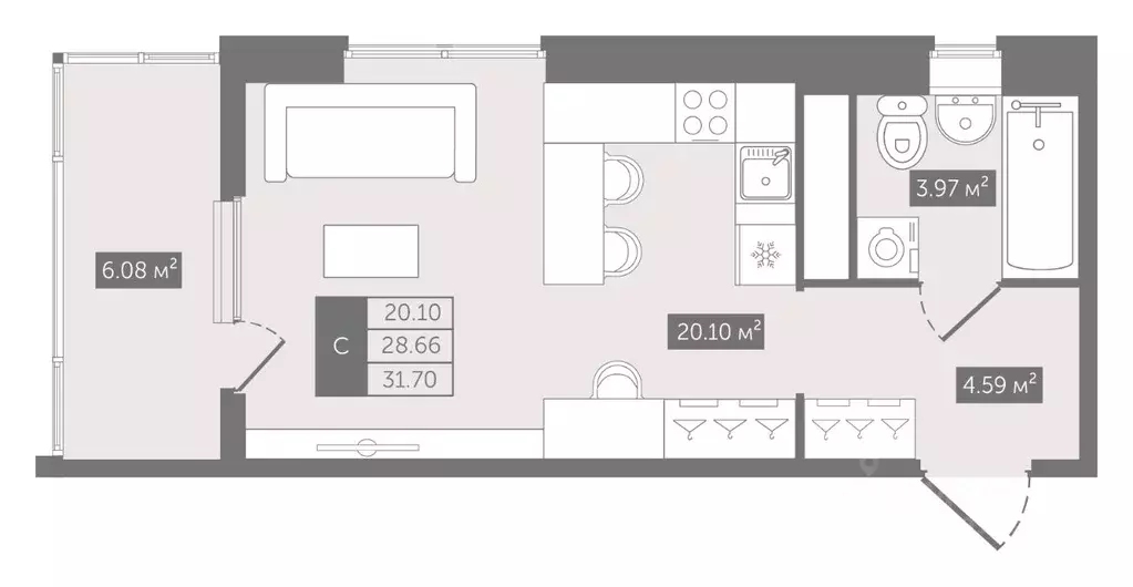 Студия Санкт-Петербург Новгородская ул., 8Б (31.7 м) - Фото 0