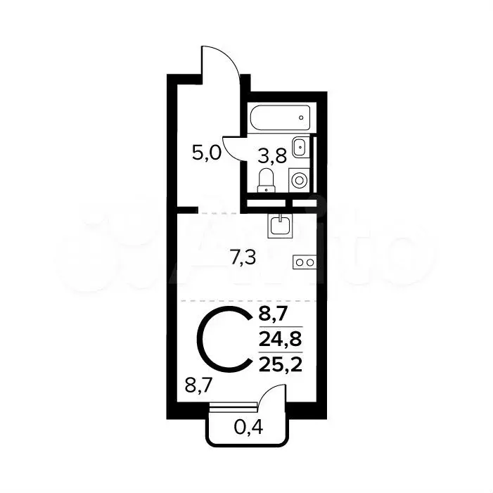 Квартира-студия, 25,2 м, 12/14 эт. - Фото 0