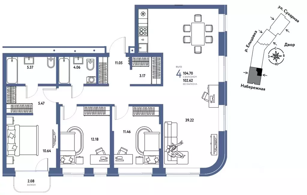 4-к кв. Новосибирская область, Новосибирск Сухарная ул., 109/2 (104.7 ... - Фото 1