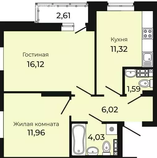 2-комнатная квартира: Екатеринбург, улица Краснолесья, 96 (52 м) - Фото 1
