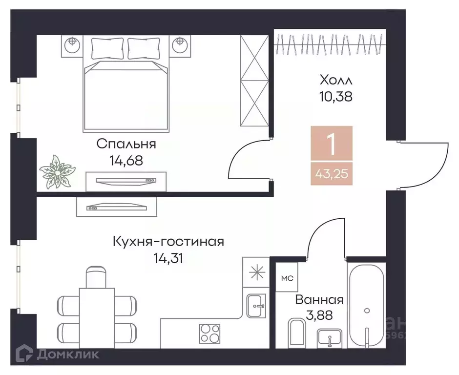 1-к кв. Рязанская область, Рязанский район, Полянское с/пос, с. Поляны ... - Фото 0