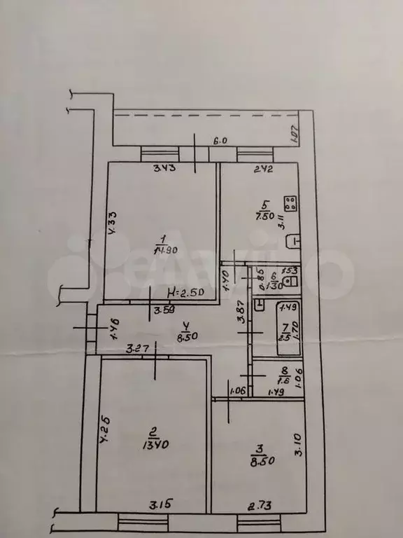 3-к. квартира, 61,4 м, 1/6 эт. - Фото 1