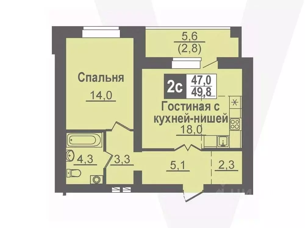 2-к кв. Новосибирская область, Кольцово рп ул. Благовещенская, 2 (49.8 ... - Фото 0