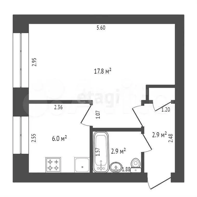 1-к. квартира, 30,4 м, 2/5 эт. - Фото 0