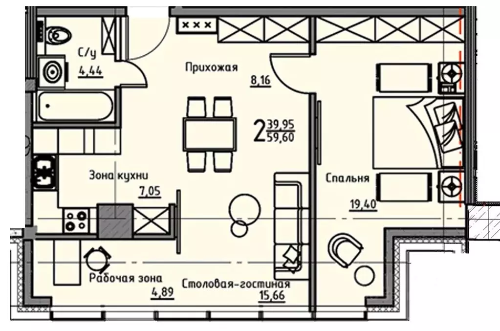 1-к кв. Воронежская область, Воронеж ул. Куколкина, 18 (59.6 м) - Фото 0
