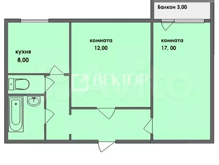 2-к. квартира, 52 м, 3/9 эт. - Фото 0