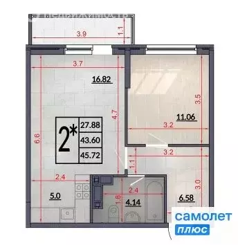 1-комнатная квартира: Краснодар, улица Героев-Разведчиков, 11к1 (45.7 ... - Фото 1