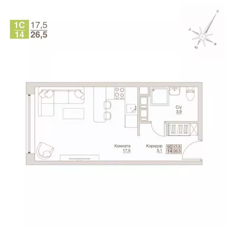 Студия Московская область, Люберцы  (26.5 м) - Фото 1