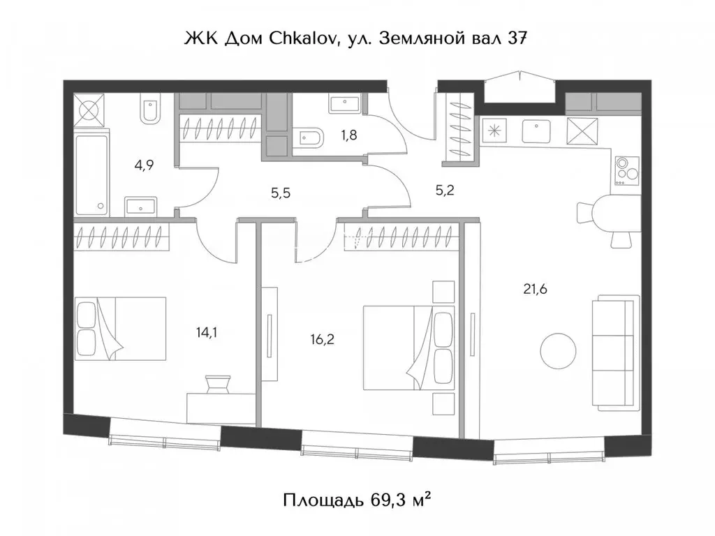 2-комнатная квартира: Москва, площадь Курского Вокзала, 1 (69.3 м) - Фото 0