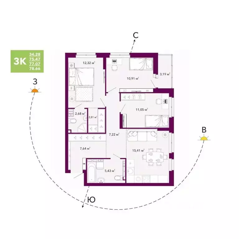 3-к кв. Свердловская область, Екатеринбург просп. Космонавтов, 103А ... - Фото 1