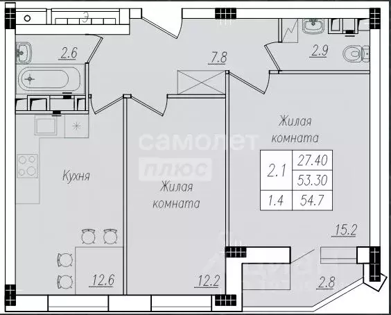 2-к кв. Курская область, Курск ул. Энгельса, 158к1 (54.7 м) - Фото 1