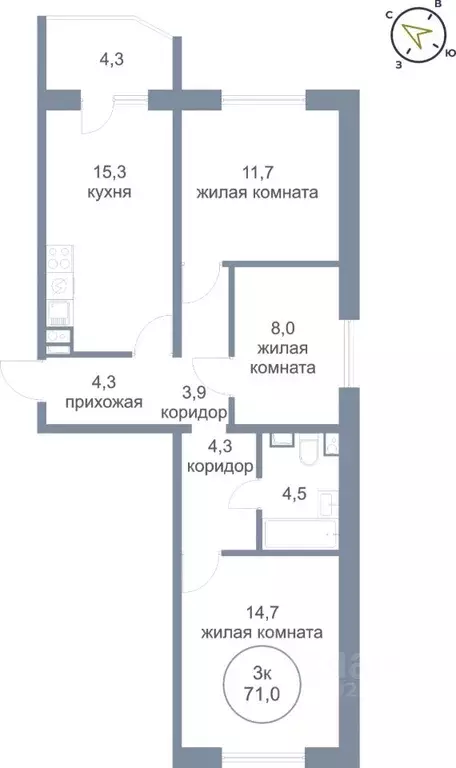 3-к кв. Ханты-Мансийский АО, Нефтеюганск 4-й мкр, 4к1 (71.0 м) - Фото 0