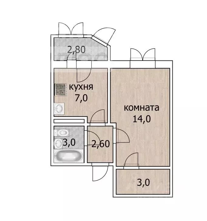 1-к кв. Тюменская область, Тюмень ул. Алексея Леонова, 36 (30.0 м) - Фото 1