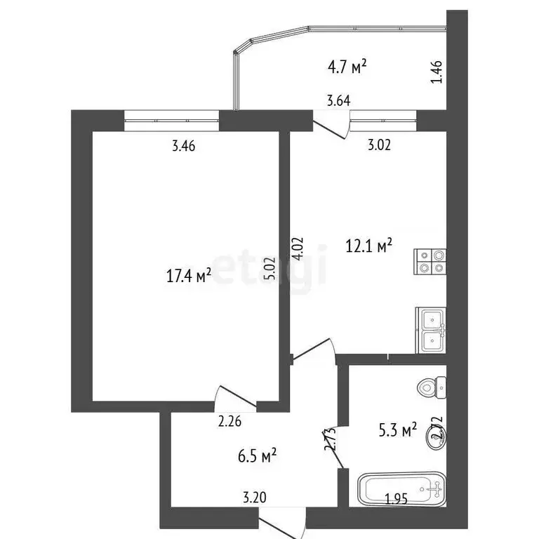 1-комнатная квартира: Тюмень, Широтная улица, 181 (41.3 м) - Фото 0