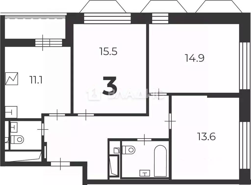 3-к кв. Москва Чоботовская ул., 2А (73.3 м) - Фото 2