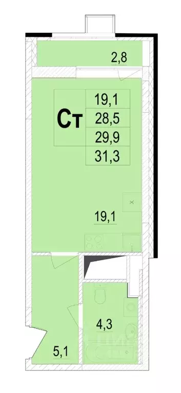 Студия Московская область, Мытищи ул. Академика Каргина, 25 (28.5 м) - Фото 0