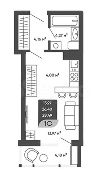 Квартира-студия, 28,5 м, 7/18 эт. - Фото 0