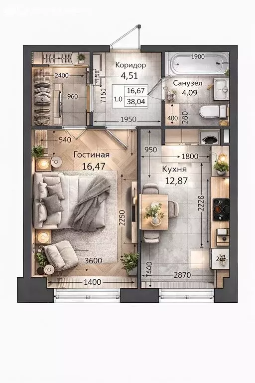 1-комнатная квартира: Казань, улица Рауиса Гареева, 103А (37.7 м) - Фото 2