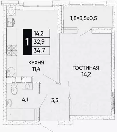 1-к кв. Ростовская область, Ростов-на-Дону Левобережная ул., 6/6с2 ... - Фото 0