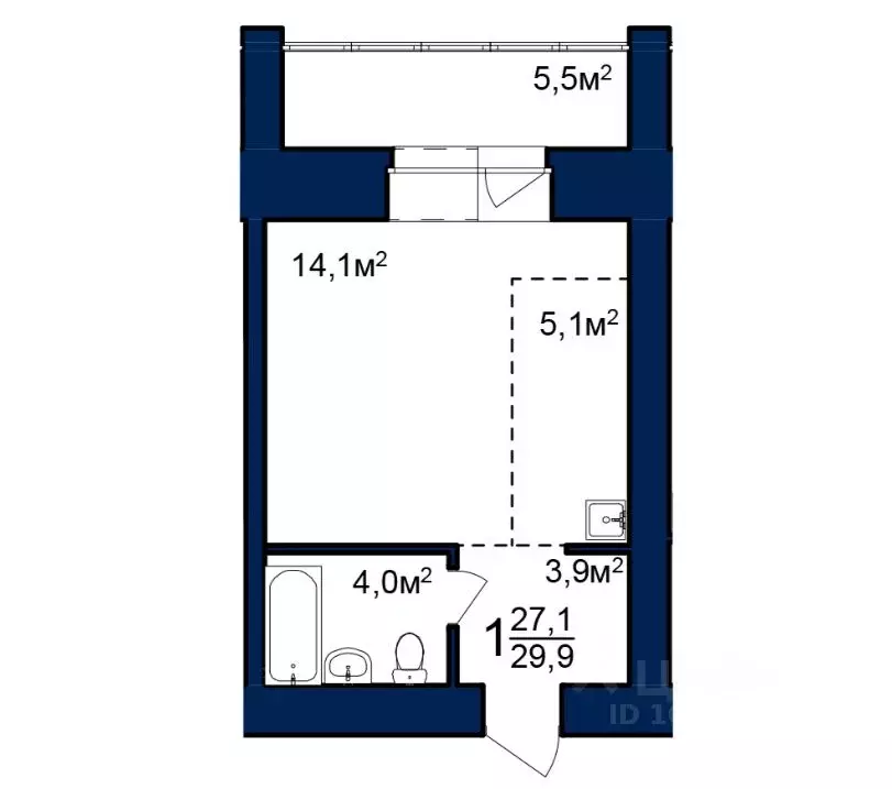 Студия Амурская область, Благовещенск 224-й кв-л,  (29.9 м) - Фото 0