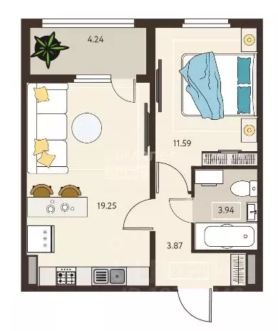2-к кв. Курская область, Курск ул. Энгельса, 115/3 (36.97 м) - Фото 2
