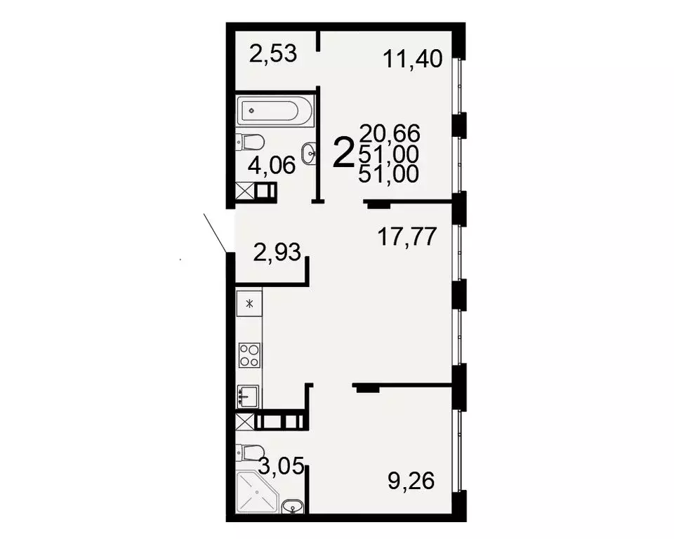 2-комнатная квартира: Тула, жилой комплекс Флагман (51 м) - Фото 1