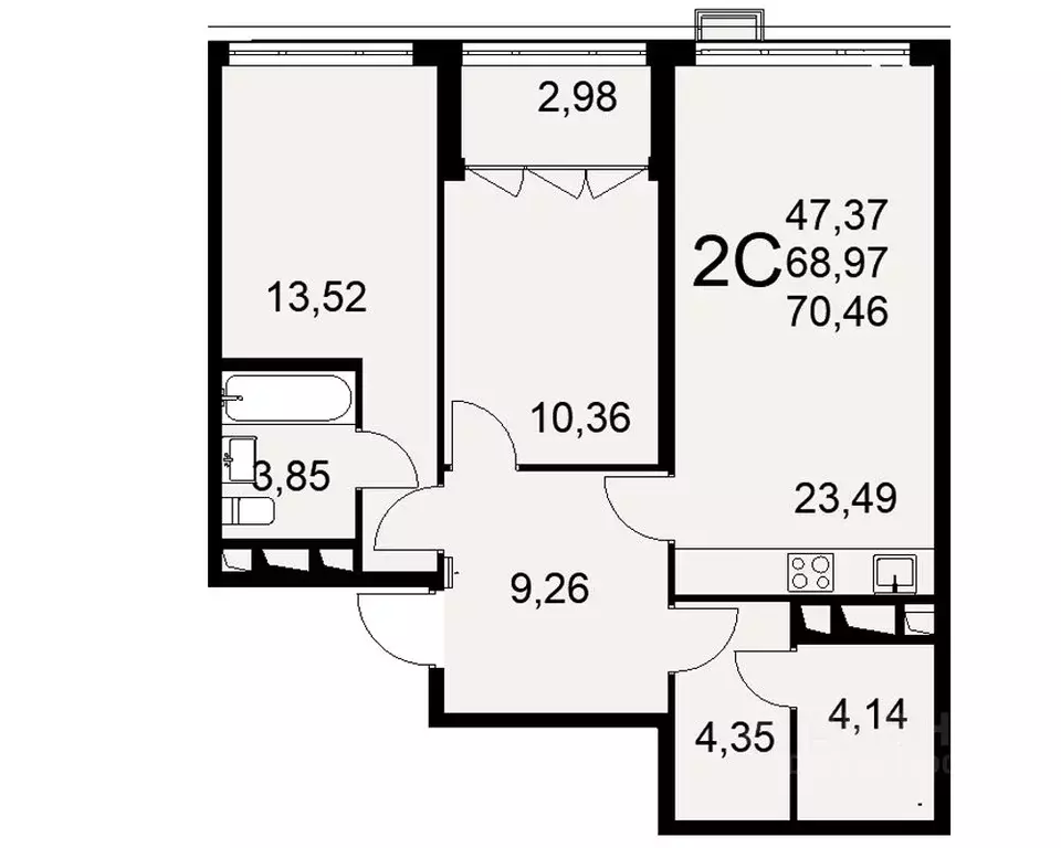2-к кв. Тульская область, Тула ул. Федора Смирнова, 2 (70.46 м) - Фото 0