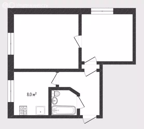 2-комнатная квартира: Тюмень, Флотская улица, 15 (34.3 м) - Фото 0