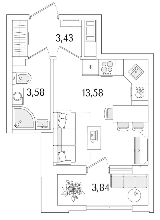 Студия Санкт-Петербург ул. Фучика, 12к2Г1 (22.51 м) - Фото 0