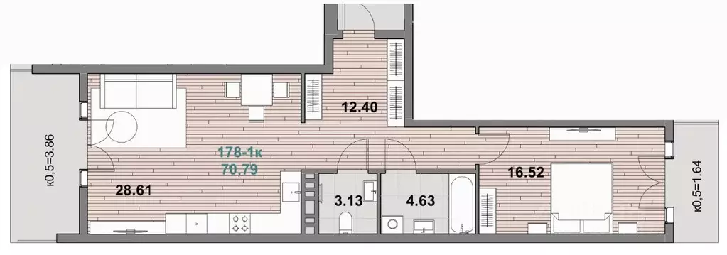 1-к кв. Калининградская область, Зеленоградск ул. Гагарина (70.79 м) - Фото 1