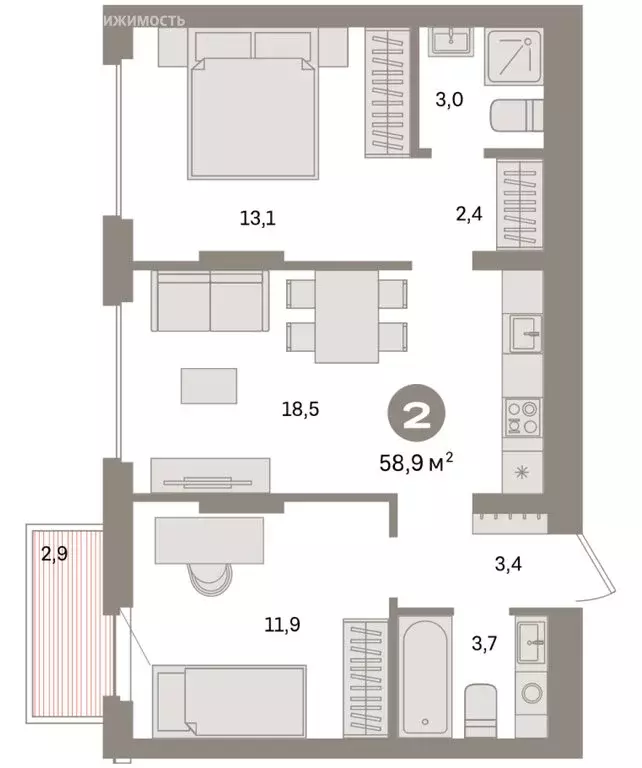 2-комнатная квартира: Екатеринбург, жилой район Сортировочный, ... - Фото 2
