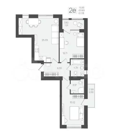 2-к. квартира, 69 м, 4/5 эт. - Фото 1