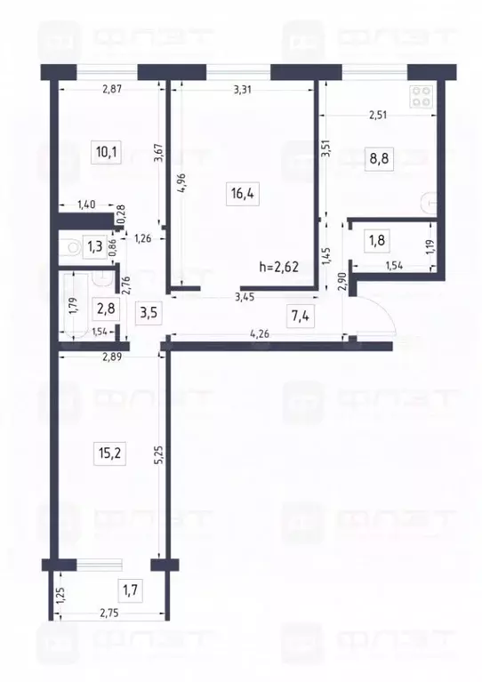 3-к кв. Татарстан, Казань ул. Рашида Вагапова, 3 (67.3 м) - Фото 1