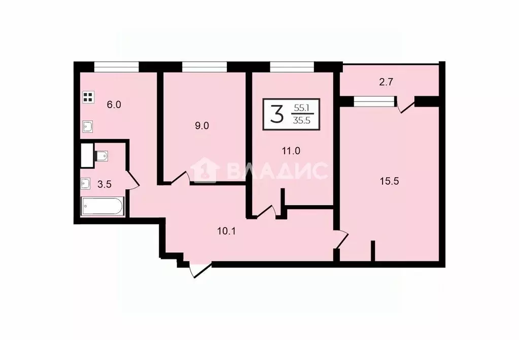 3-к кв. Москва Чертановская ул., 56К2 (55.1 м) - Фото 2