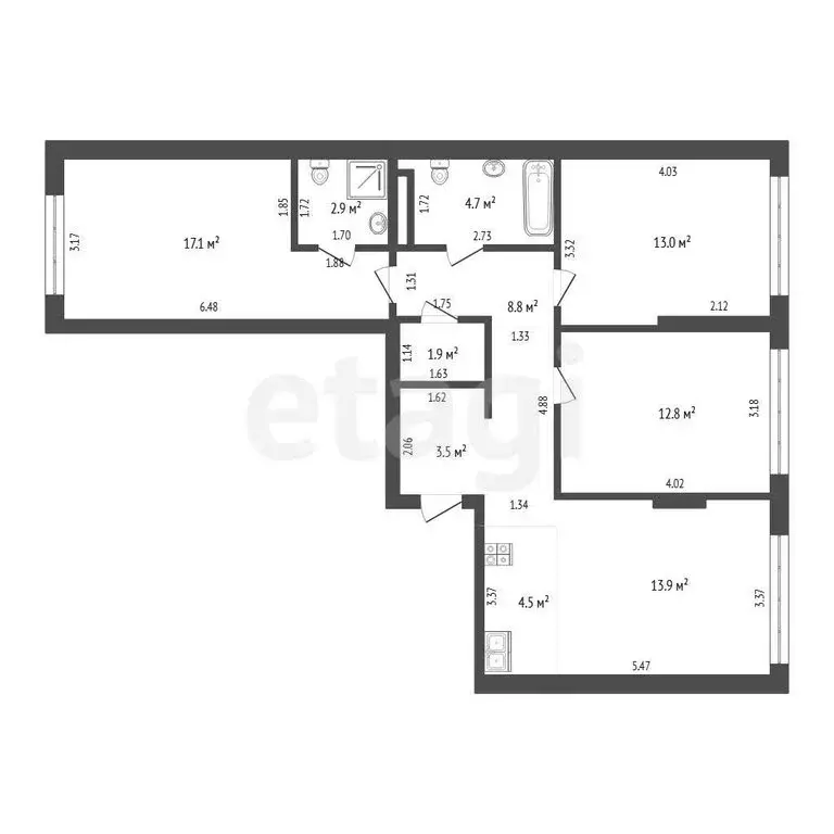 3-комнатная квартира: Тюмень, улица Василия Подшибякина, 9 (83.1 м) - Фото 1
