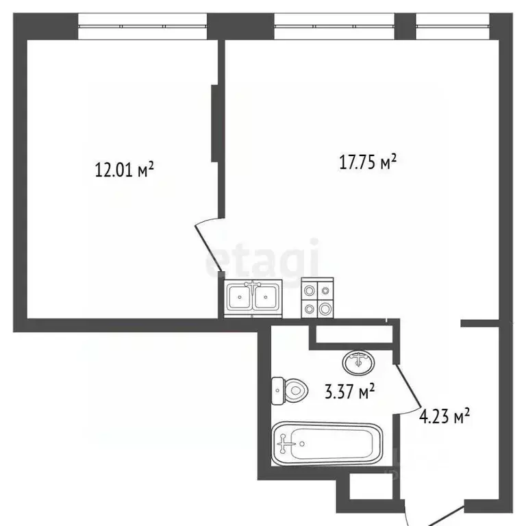 1-к кв. Тюменская область, Тюмень Интернациональная ул., 199к9 (37.36 ... - Фото 2