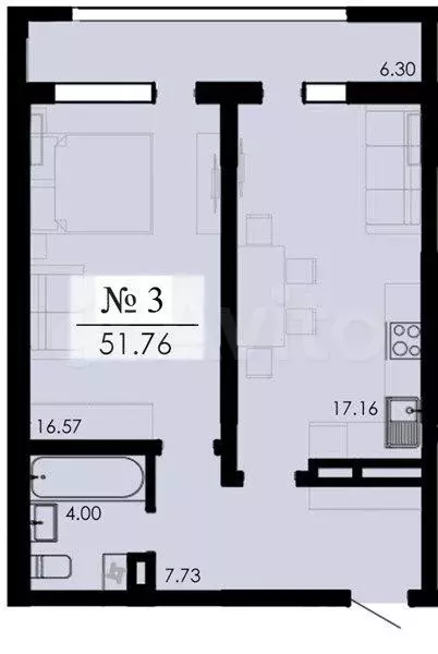 1-к. квартира, 51,8 м, 13/13 эт. - Фото 1